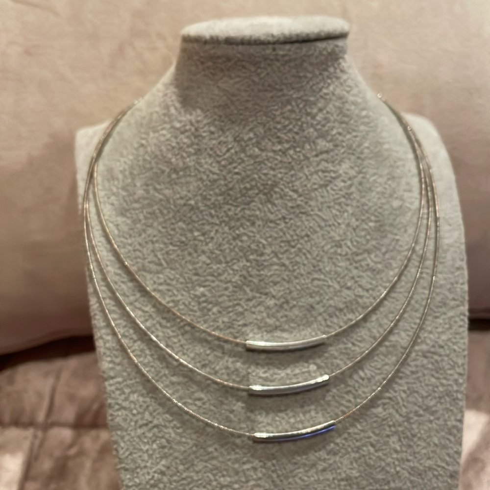 3 Layer Wire Tube Minimalist Style Necklace Silver